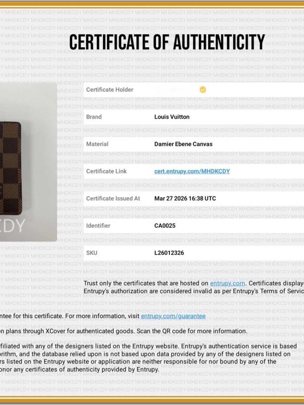 Louis Vuitton Men’s Damier Ebene leather bifold wallet. (Mint condition ) - Picture 13 of 13